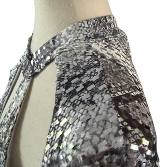 Women's Mock Neck Cut Out Bodysuit Mirrored Embellishment Snake Skin Print SZ 1X - Picture 8 of 16